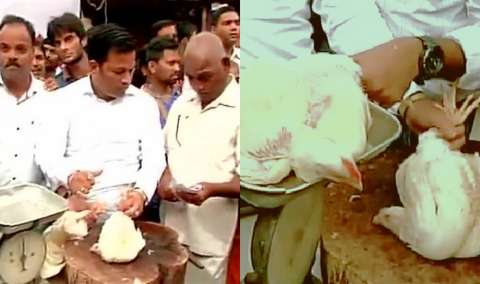 MNS workers sell chicken in protest to temporary meat ban in Mumbai